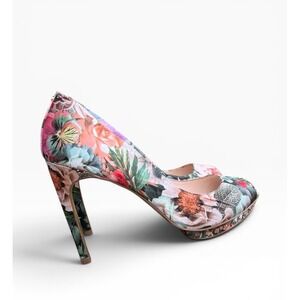 Ted Baker Leonar Floral Satin Peep Toe Platform Heels Rhinestone US 7.5 GORGEOUS